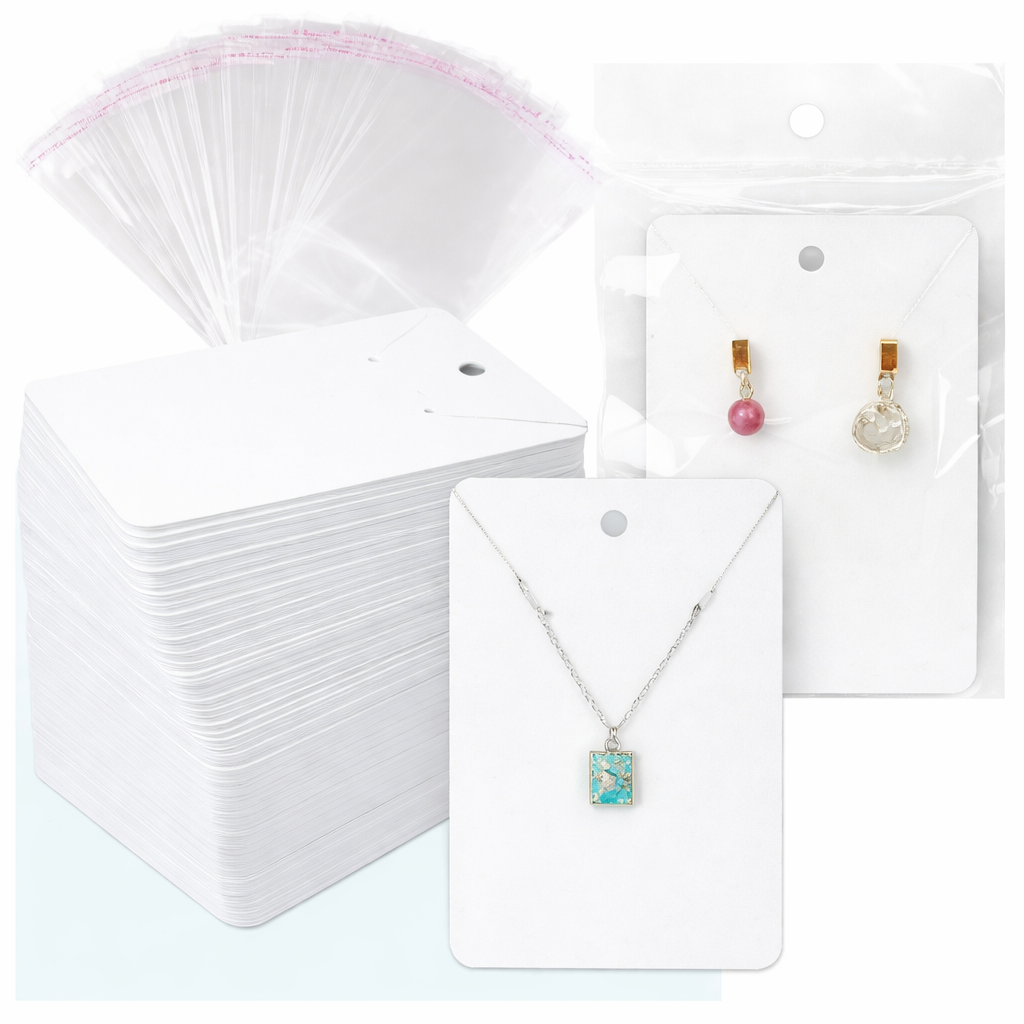 150 Self Adhesive Bags + 150 Jewelry Display Cards 💍 | Transparent Packing Pouches with Earring/Necklace Display Cards | Small Business Packaging Set
