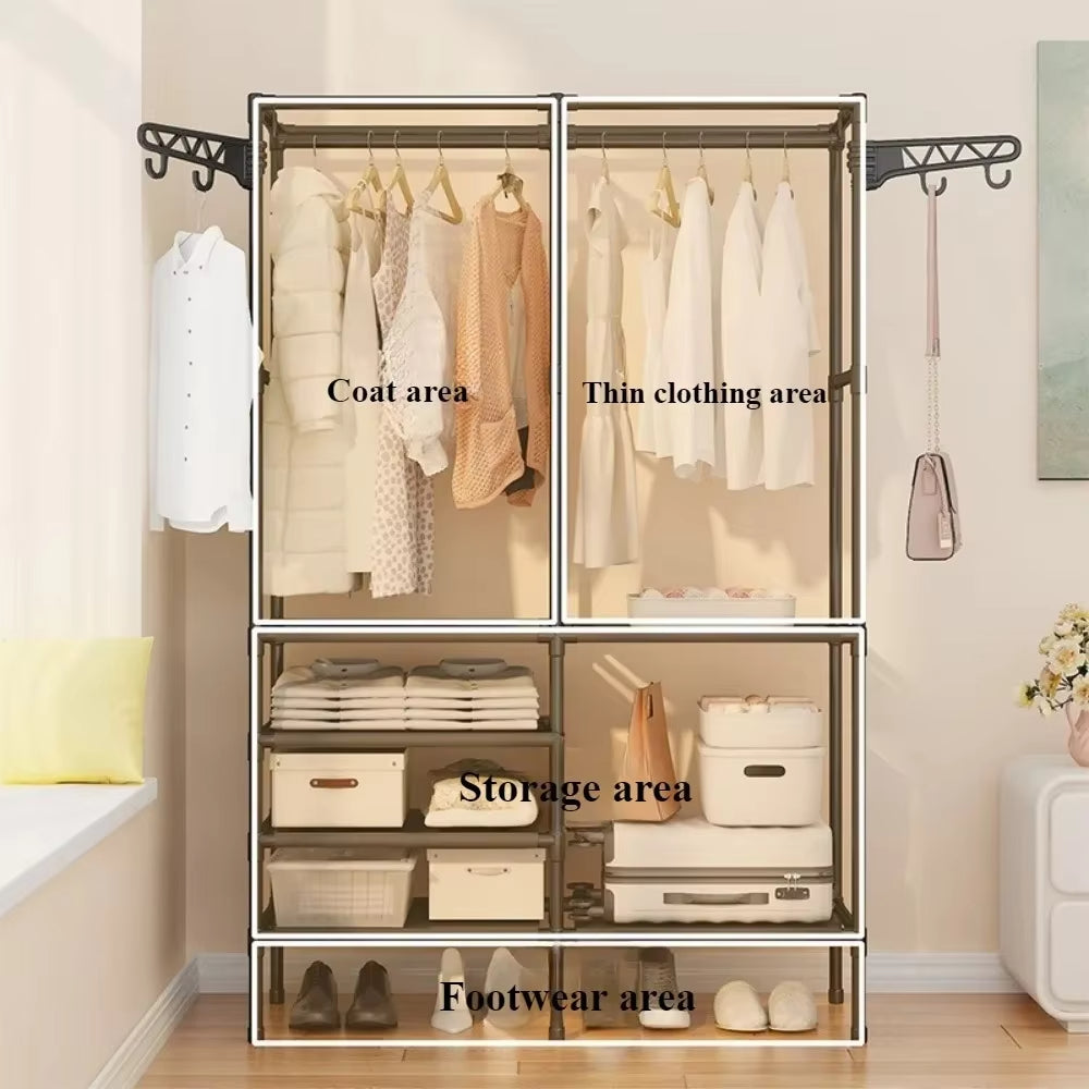 Detchable Solid Color Metal Double Row Clothes Rack – Spacious Design For Living Room And Bedroom