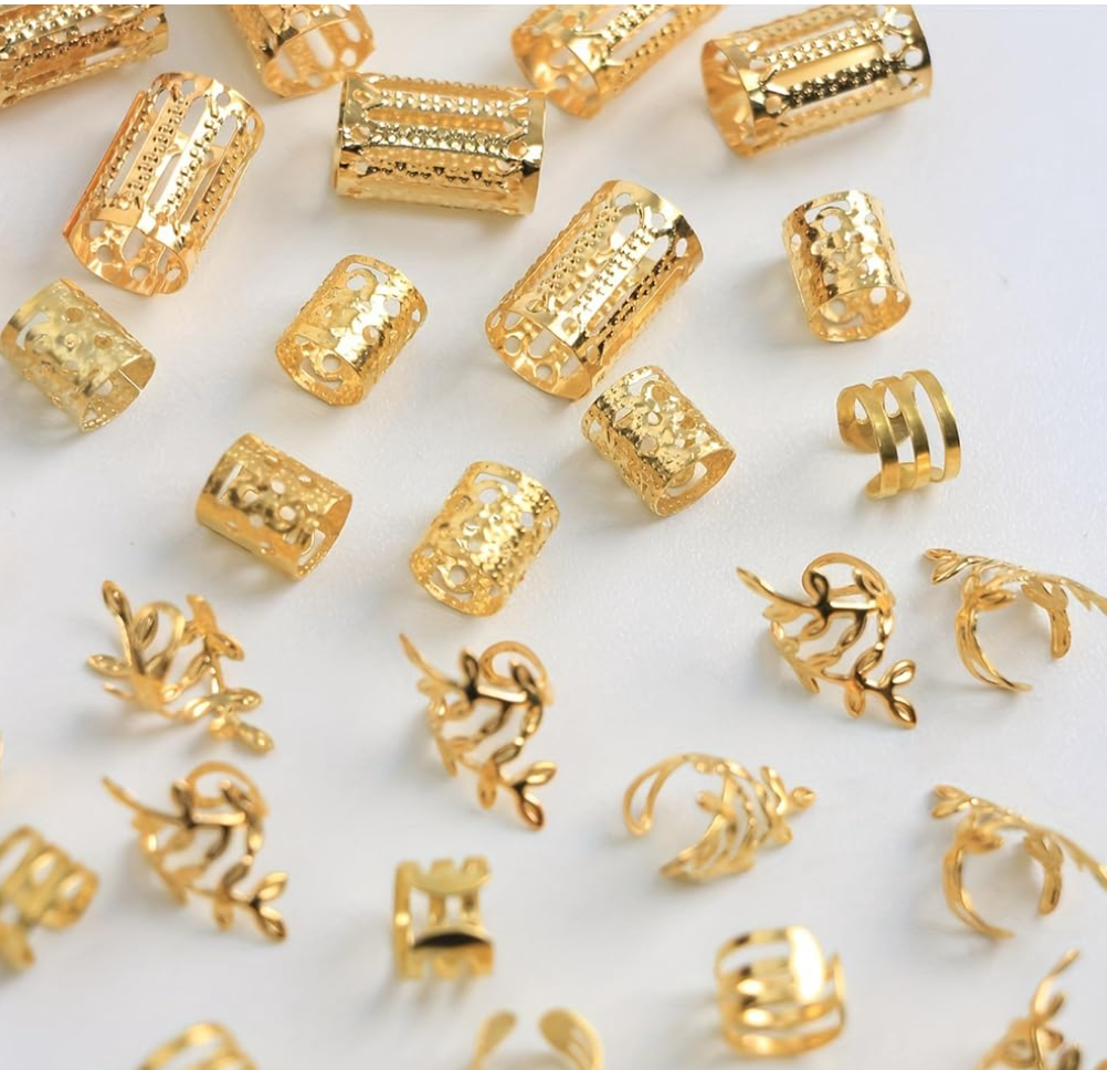 40PCS Hollow Out Hair Ring Gold Headwear Dreadlocks Beads Hair Braid Rings Clips DIY Hair Braid Tubes