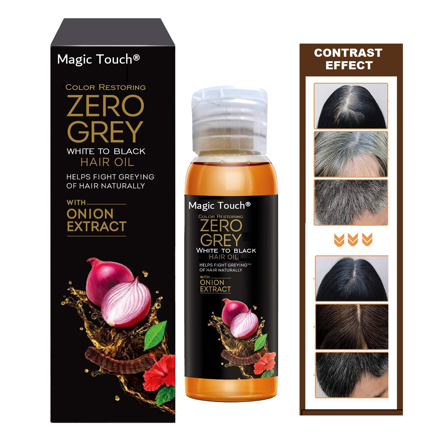 Magic Touch Zero Grey Hair Oil 120ml | White to Black Natural Color Restoring| Anti Grey Hair Serum for Hair & Beard| Men & Women