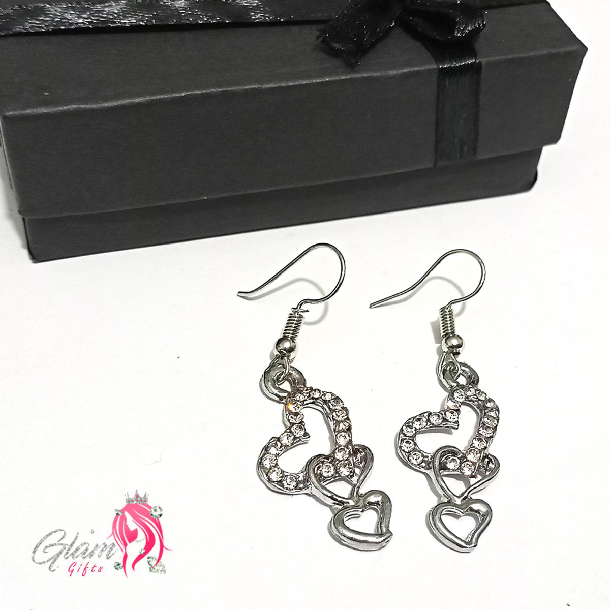 Cute Tri Heart Drop Earrings for woman girls with FREE GIFT BOX