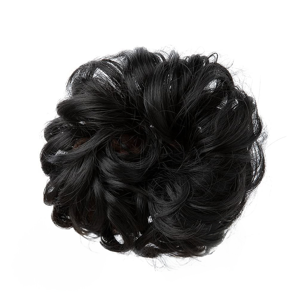 Messy Hair Bun Extension - Black & Brown Shiny Fake Pony Massy Bun