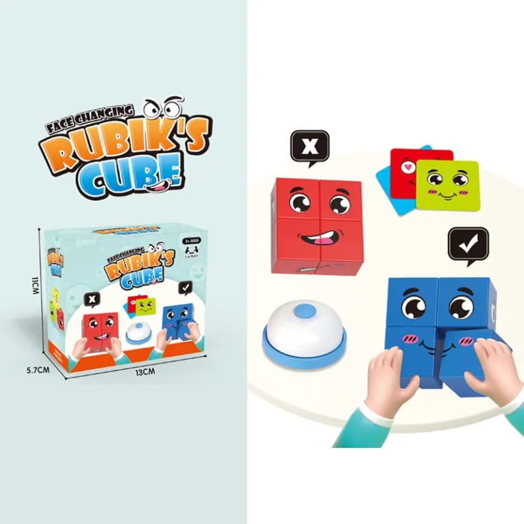 Crazy Face Changing Puzzle Blocks Cube Board Game for Kids New Educational Plastic - Unisex Learning Toy with Bell Educational Face Expression Matching Cube Toy with Challenge Cards | Brain Teaser & IQ Learning Game for Boys & Girls