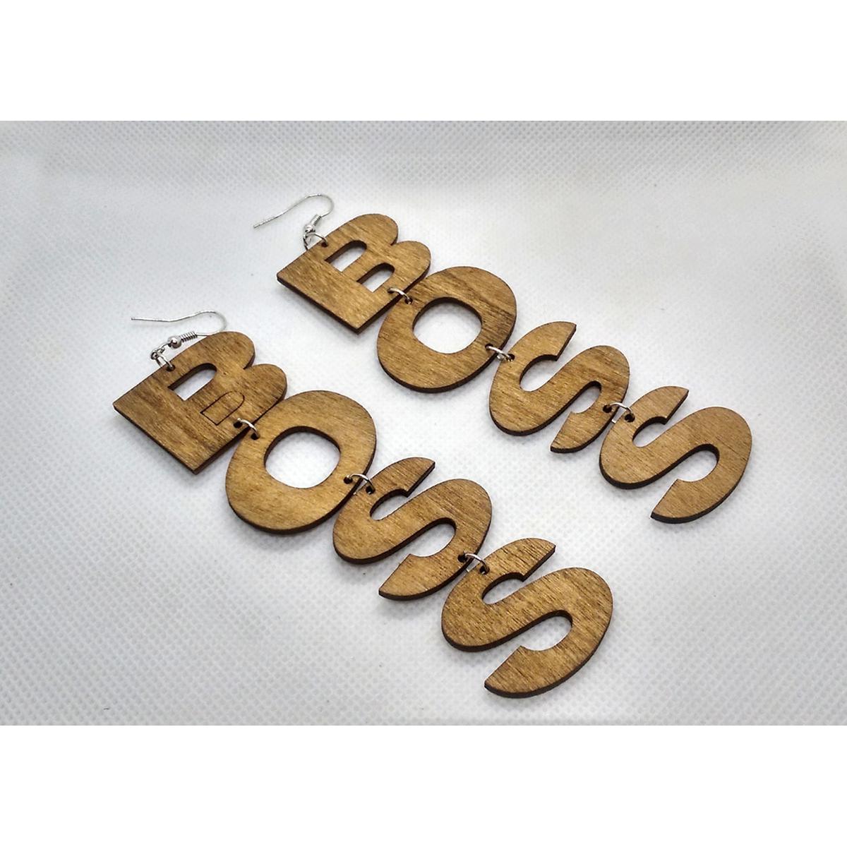 Cute BOSS Wooden Earrings For Girls/Womens Black ,Brown,Sand