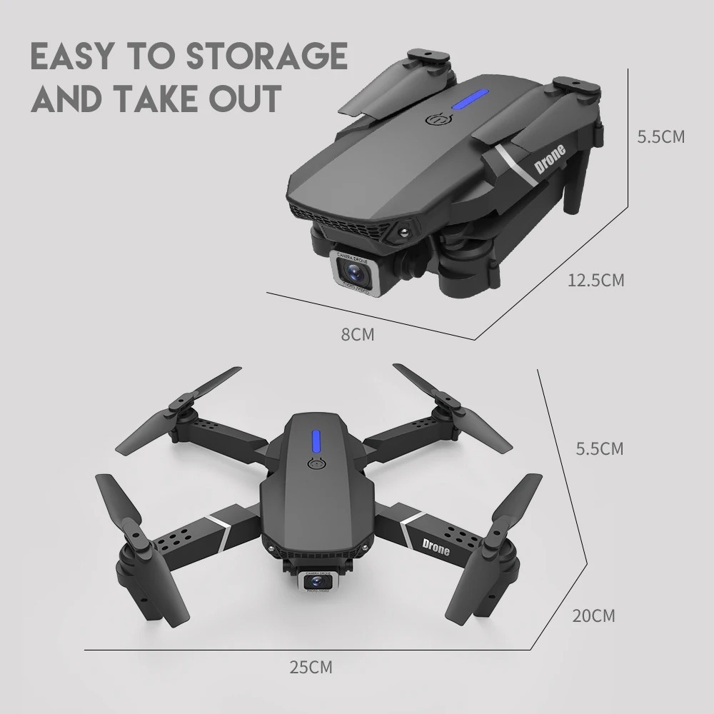 E88 Pro New WIFI Drone | Wide Angle Optical Flow | Obstacle Avoidance Quadcopter Gifts Foldable Drone with WIFI Transmission FPV Drone | Mid range Drone Camera in Low Price