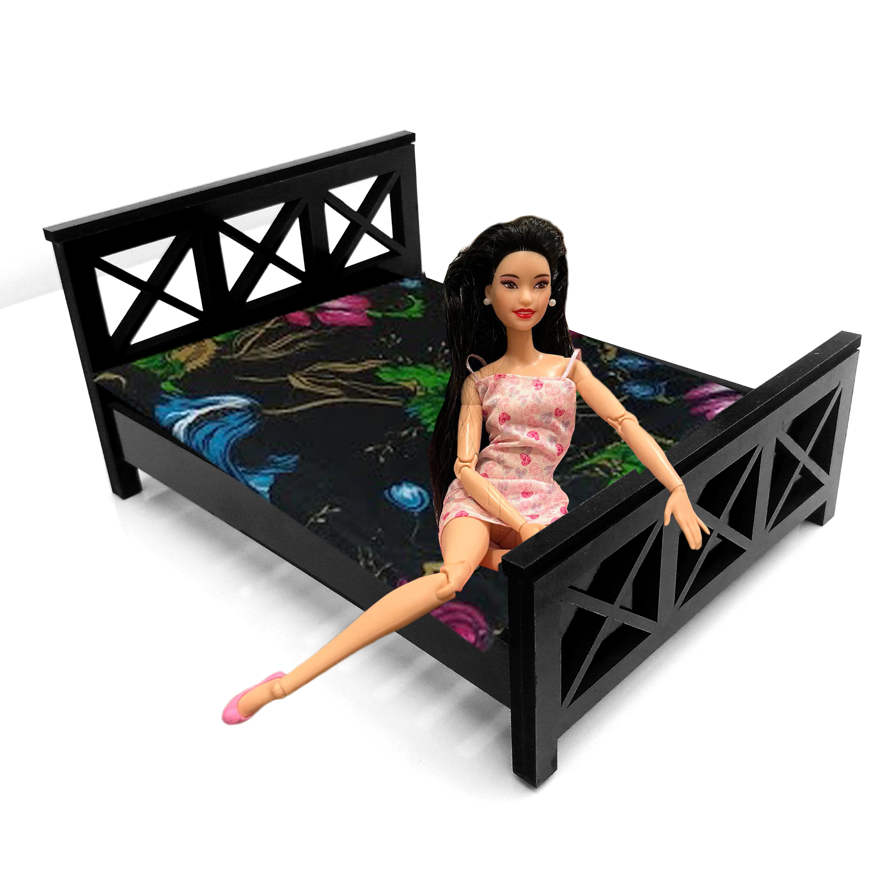 Miniature dollhouse bed 1:12 Scale - modern bed - Cute miniature bed 6 inch dolls. dollhouse furniture