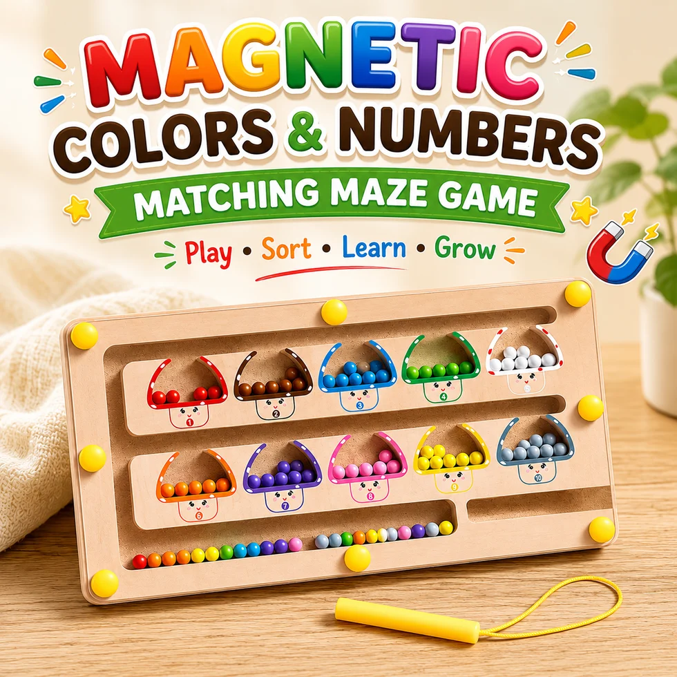 Wooden Magnetic Color Sorting and Counting Beads Maze Game | Sorting Game | Puzzle Game For Kids