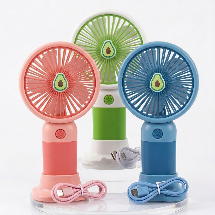 Portable USB Rechargeable Fan with Multiple Speed Settings and LED Light - Multi-Color Options