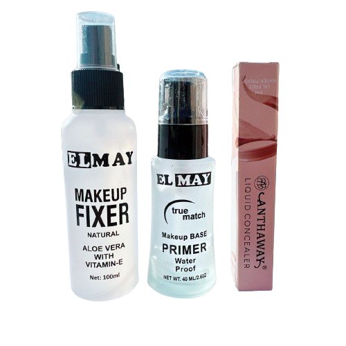3PCS Makeup Deal - ELMAY Makeup Fixer (100ml) + ELMAY Makeup Base Primer (40ml) + ANTHAWAY Liquid Concelaer (15ml)