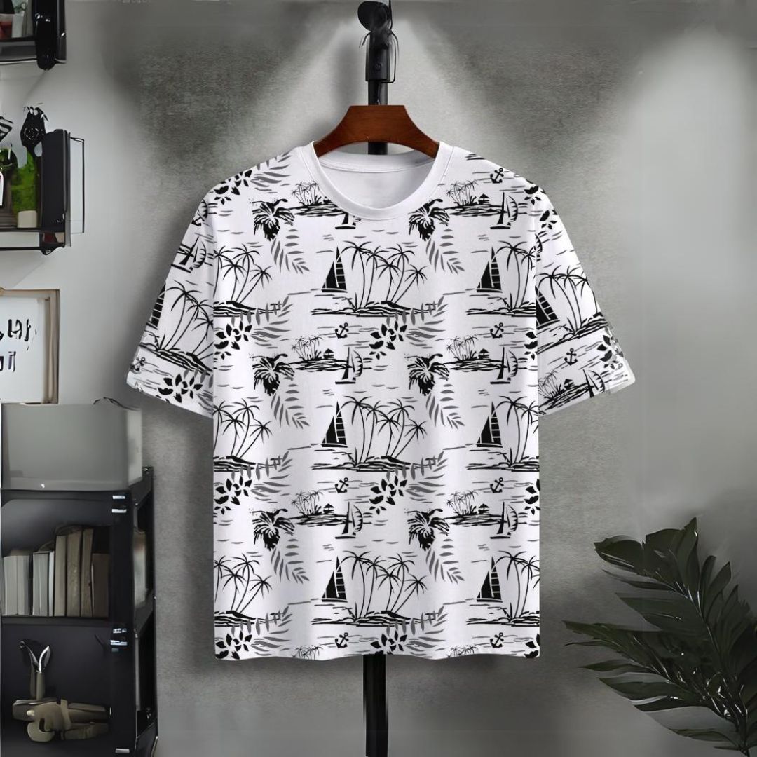 Ruku Garments Printed Half Sleeve T-Shirt For Men Summer 100% Cotton Fabric Casual Soft Style White