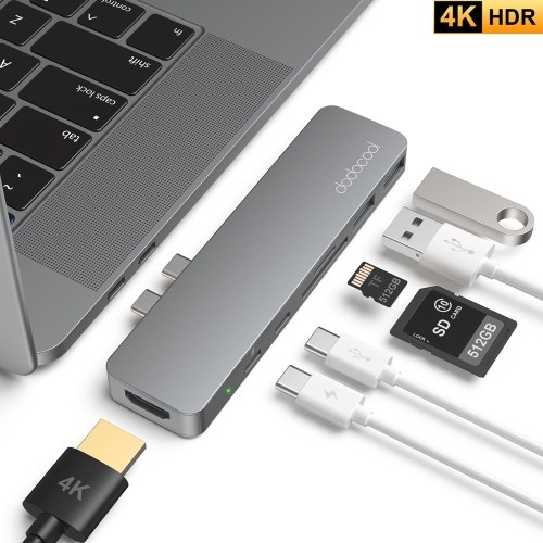 7in1 USB Dodocool Adapter Hub 7in1 USB 3.0 HDMI PD SD/TF 7-in-1 Multiport Hub Dual USB-C Connectors TF Card Reader USB 3.0 Type-C Ports for M- a -c  Book Pro
