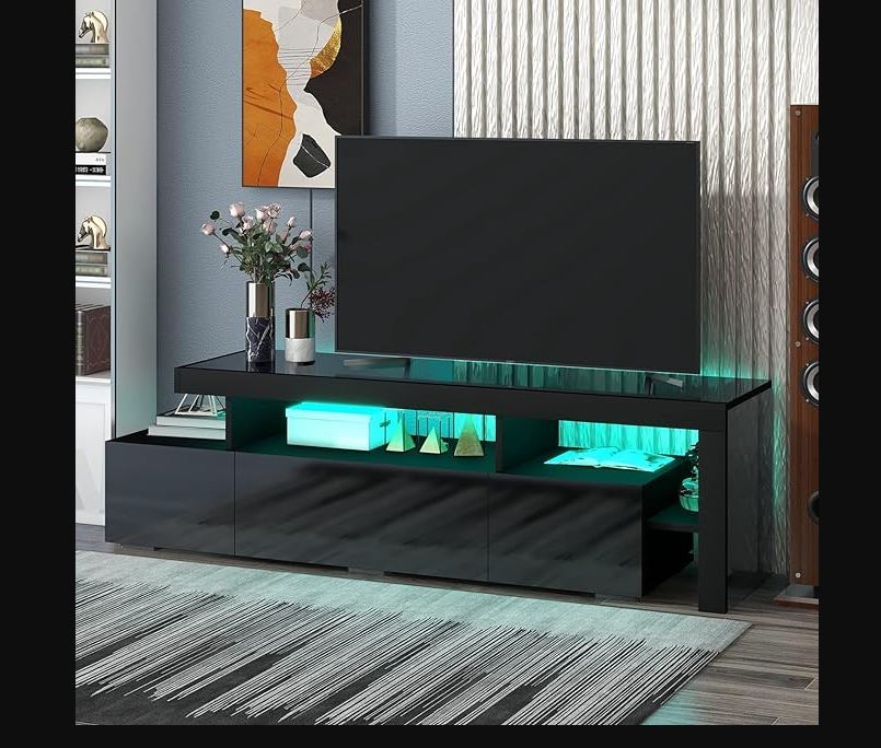 Modern LED TV Stand for 60 inch TV, White Entertainment Center with LED