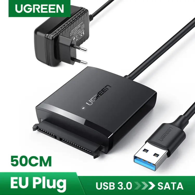  UGREEN Cable adaptador SATA a USB 3.0 para lector de disco duro  SSD/HDD de 3.5 pulgadas SATA III compatible con UASP compatible con Samsung  Seagate WD Hitachi con adaptador de corriente