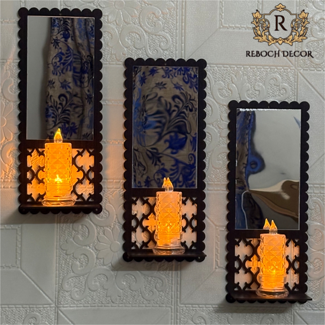 Reboch Decor Brand Wall decorations items, Wooden wall shelf for bedroom, Wooden wall decorations for home, Wall hanging, Gift items, Acrylic mirror wall art, Acrylic wall décor, Home decoration items, Acrylic wall shelf, Wooden Wall Art, Candle Stand