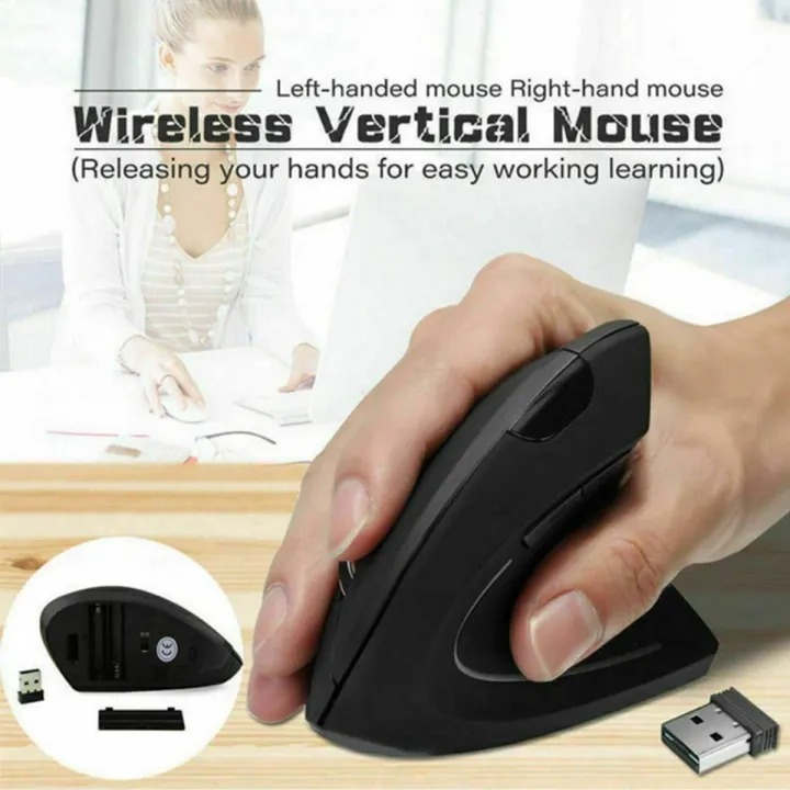 Vertical Ergonomic Wireless Gaming Mouse 2.4G Silent Optical Mouse with 6 Buttons Adjustable DPI | Side Control Mechanical Feel | USB Receiver | Compatible with PC Laptop Android Smart TV Box DVR | Comfortable Grip for Work Gaming Use