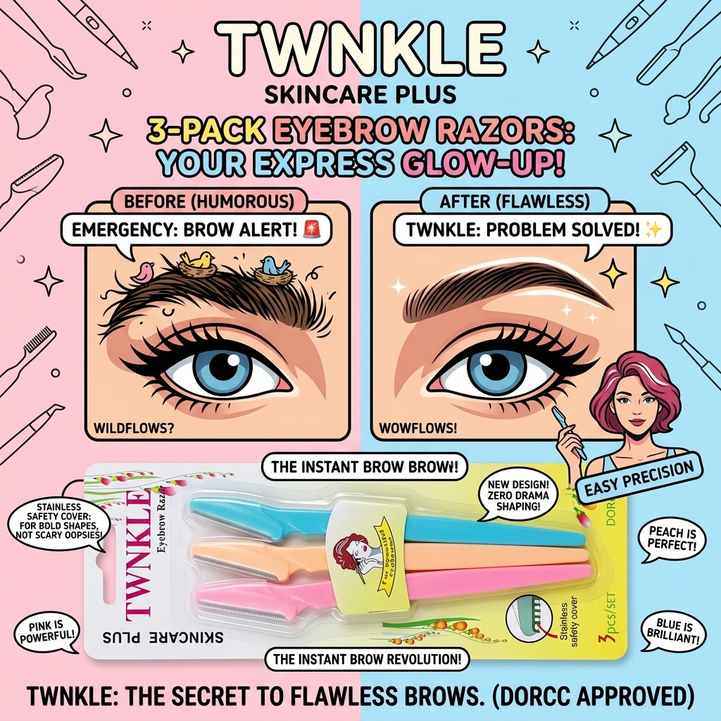 Tinkle Eyebrow Razor 3 Pack | Facial Hair Remover & Eyebrow Shaper for Women & Men | Safe Face Razor for Peach Fuzz & Eyebrow Trimming