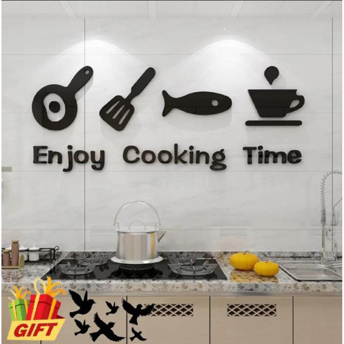 Enjoy Cooking Time DIY Kitchen Restaurant Wall Stickers Home Decoration Wooden Art Decal, 3D Wooden Wall Art, Wall Decor Art for Home Living Room Bedroom Furniture & Decor Kitchen Dining Room Hanging Wall Decor