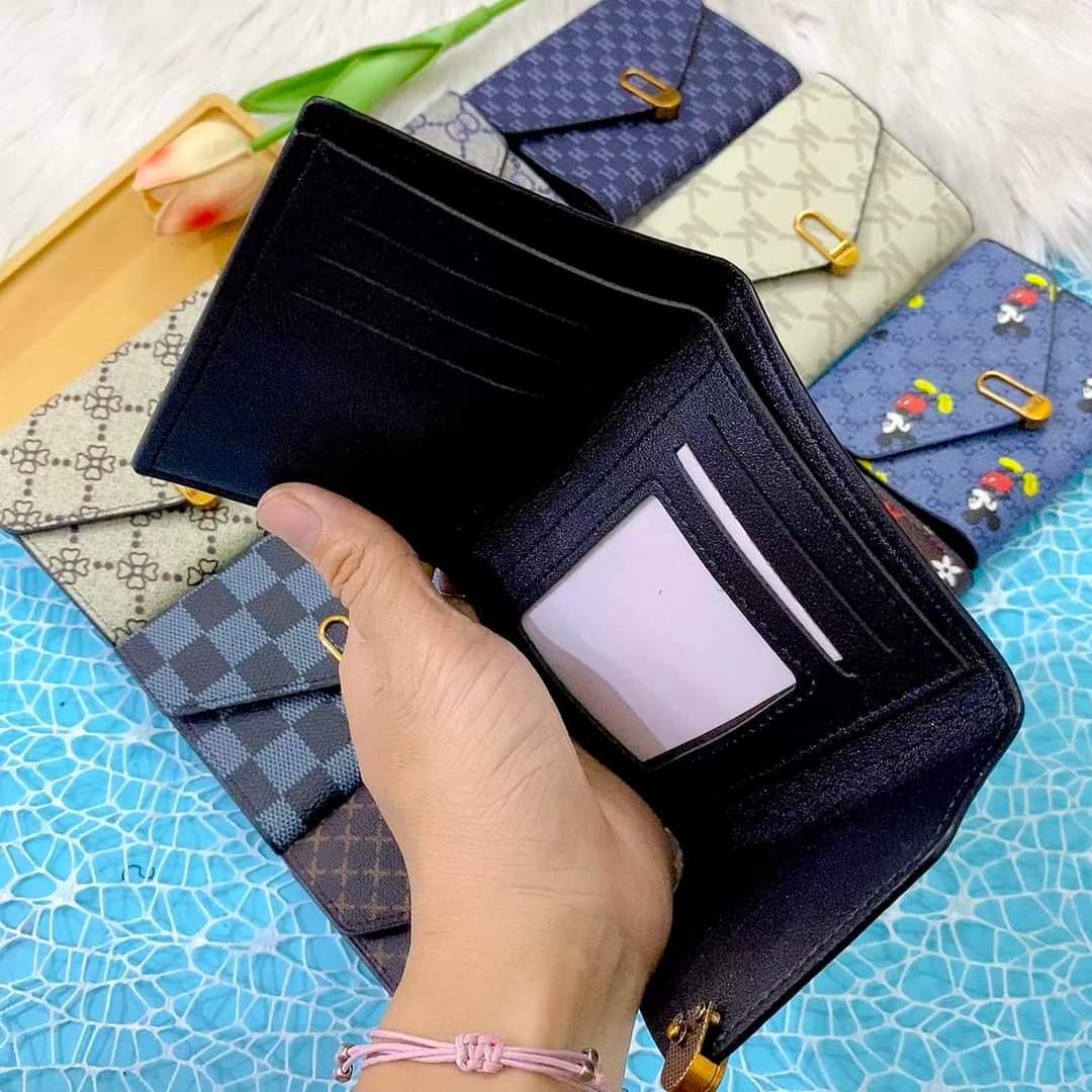 Korean Style Slim Trifold Faux Leather Wallet with Card Holder for Women