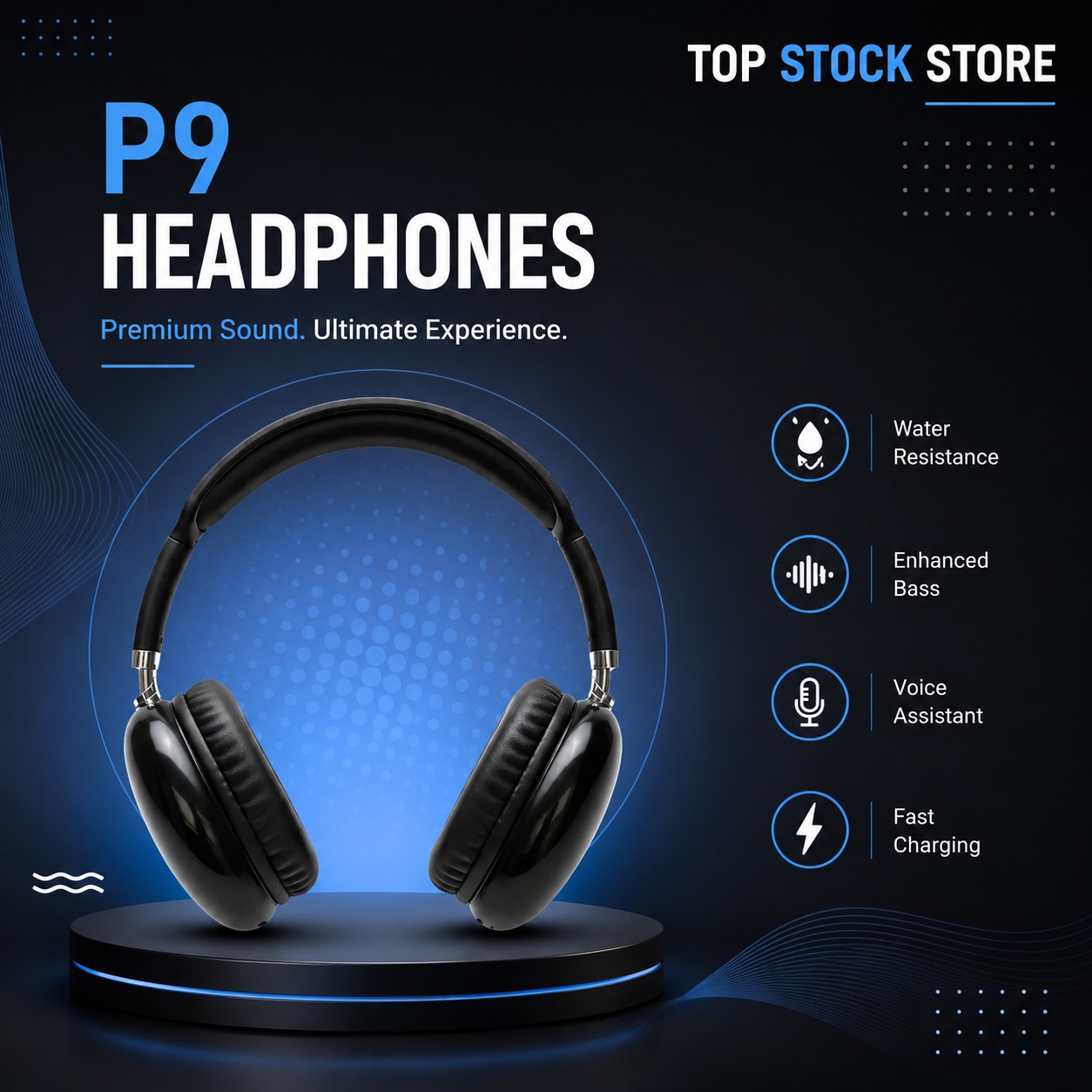 Top Stock Store Wireless Bluetooth Headphones Premium Stereo Headset with HD Sound Noise Cancelling Mic Foldable Adjustable Headband Soft Ear Cushions Long Play Time Support Android Laptop Computer Gaming Music Sports Calling Travel Wireless Bluetooth
