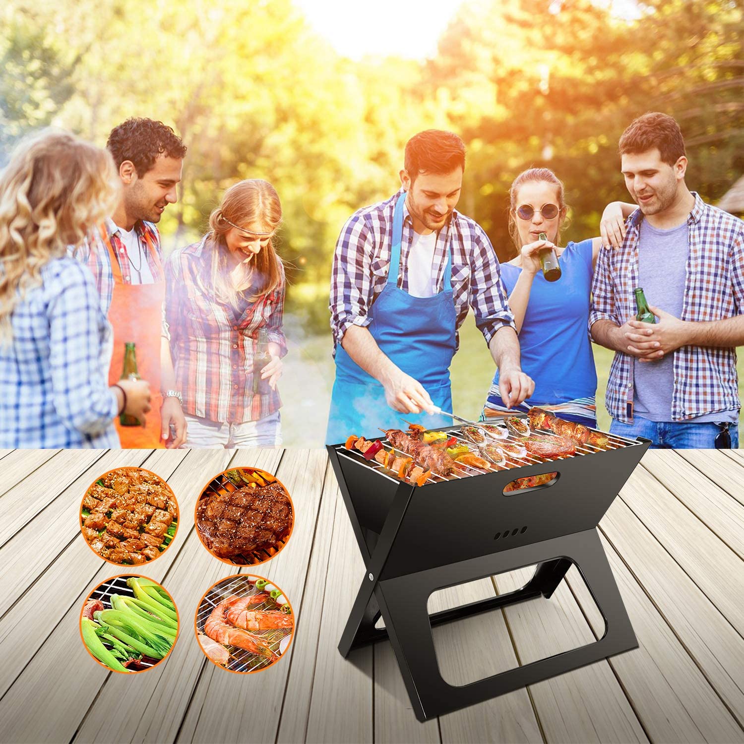 Barbecue Grill Folding, Ledeak Portable BBQ Smoker Grill Tools
