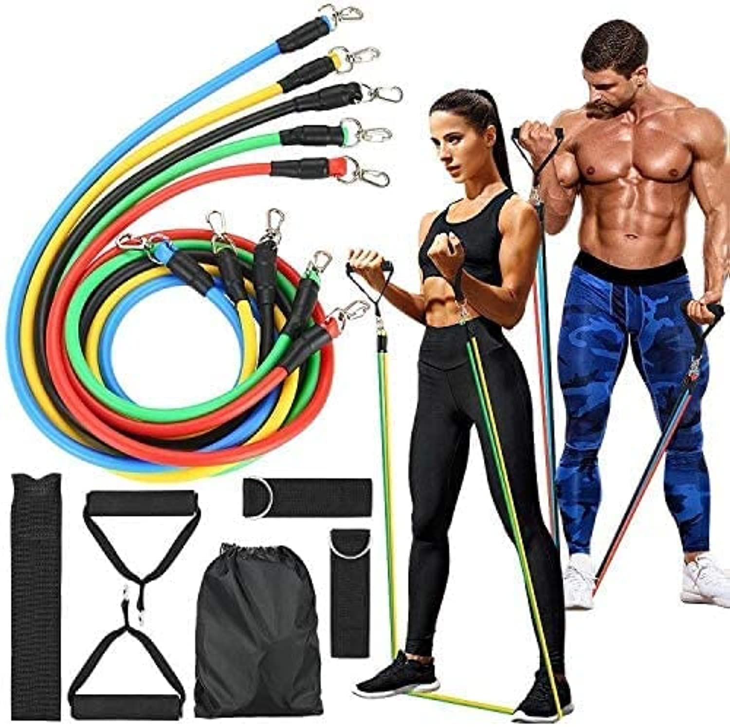 11 Pcs Power Resistance Band Set for Men & Women – Exercise Bands for Home & Gym Workouts, Muscle Building, Yoga & Pull Up Training with Door Anchor