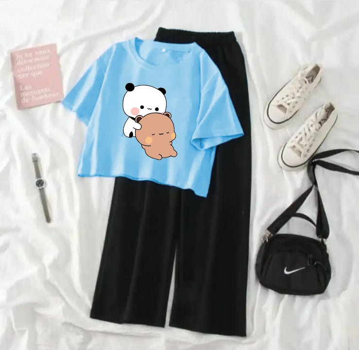 High Quality Crop top Suits tee and trouser With New bear Panda Prints