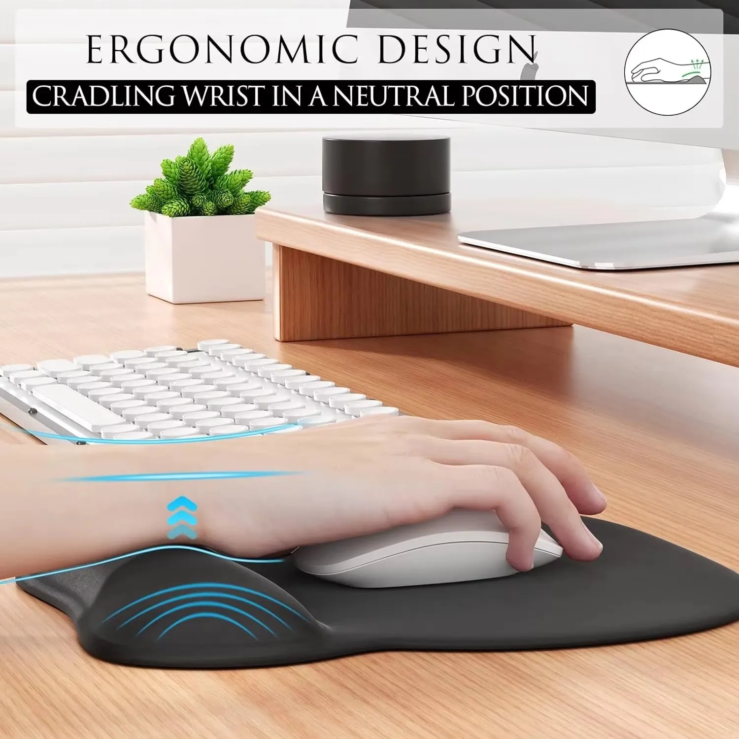 H08 Gel Mouse Pad with Wrist Rest Ergonomic Memory Foam Mouse Pad Non Slip Wrist Support Mousepad for Office Computer Laptop Gaming