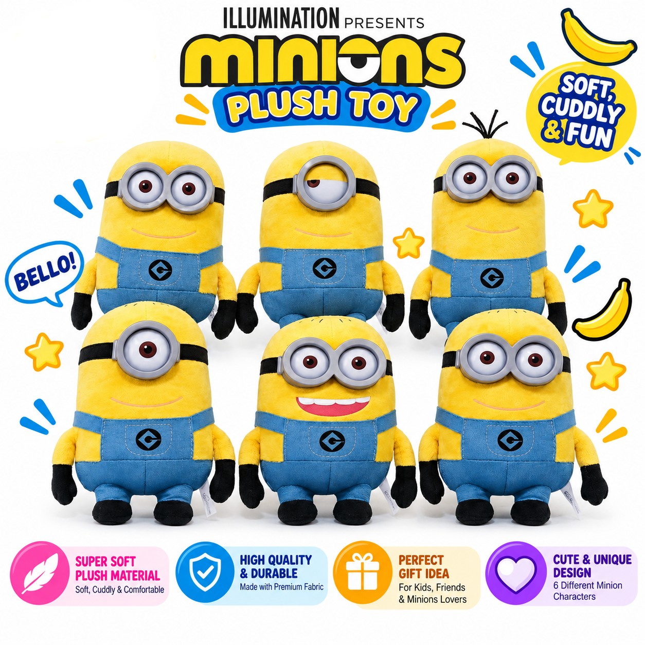 Despicable Me 3 Minions Plush Toy – Premium Quality Soft Stuffed Cartoon Character Doll for Kids, Toddlers & Minion Fans – Perfect Birthday Gift