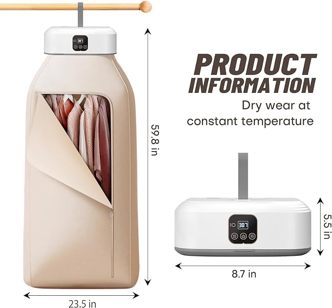 Mini Portable Electric Clothes Dryer 600w Compact Foldable Laundry Dryer With Remote Control  Adjustable Timer Small Clothes Drying Machine With Dry Bag Ideal for Apartment Home Rv Travel  Hostel Energy Saving Quick Dry