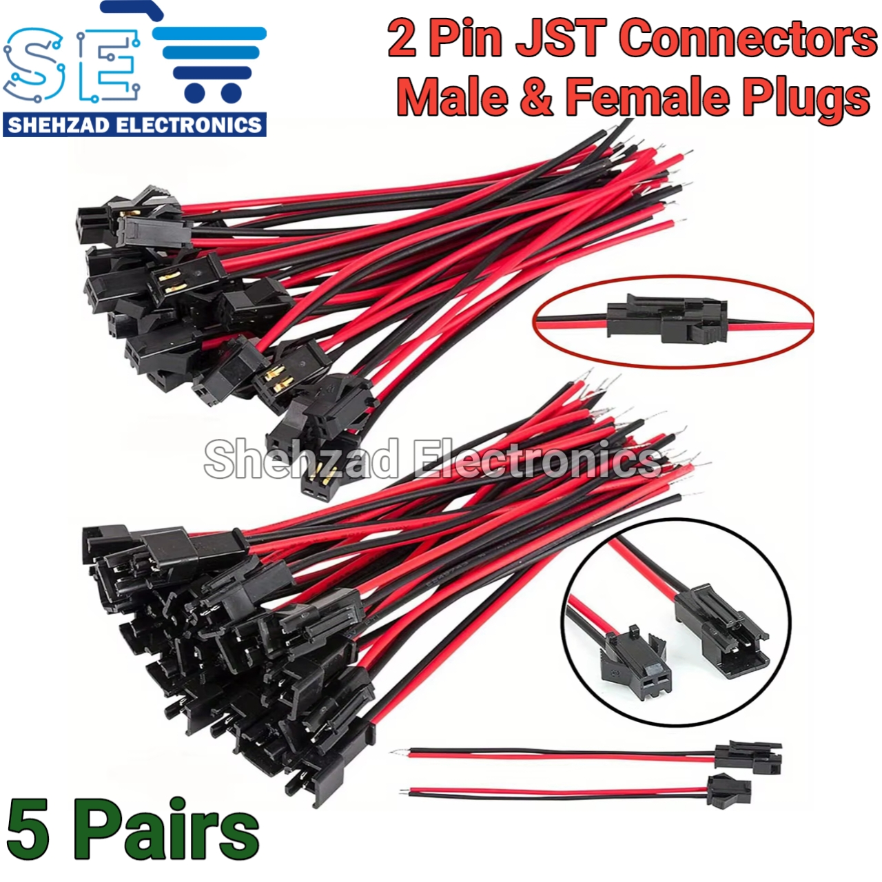 5/10 Pairs 2 Pin JST Connector Cables (Male & Female Plug Wire Set) for RC Battery, LED Strip & DIY Projects – Shehzad Electronics