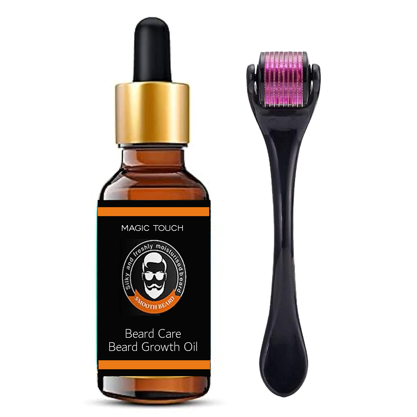 Magic Touch Beard Growth Oil & Derma Roller | For Patchy Beards, Softness & Frizz Control, Natural Beard Care