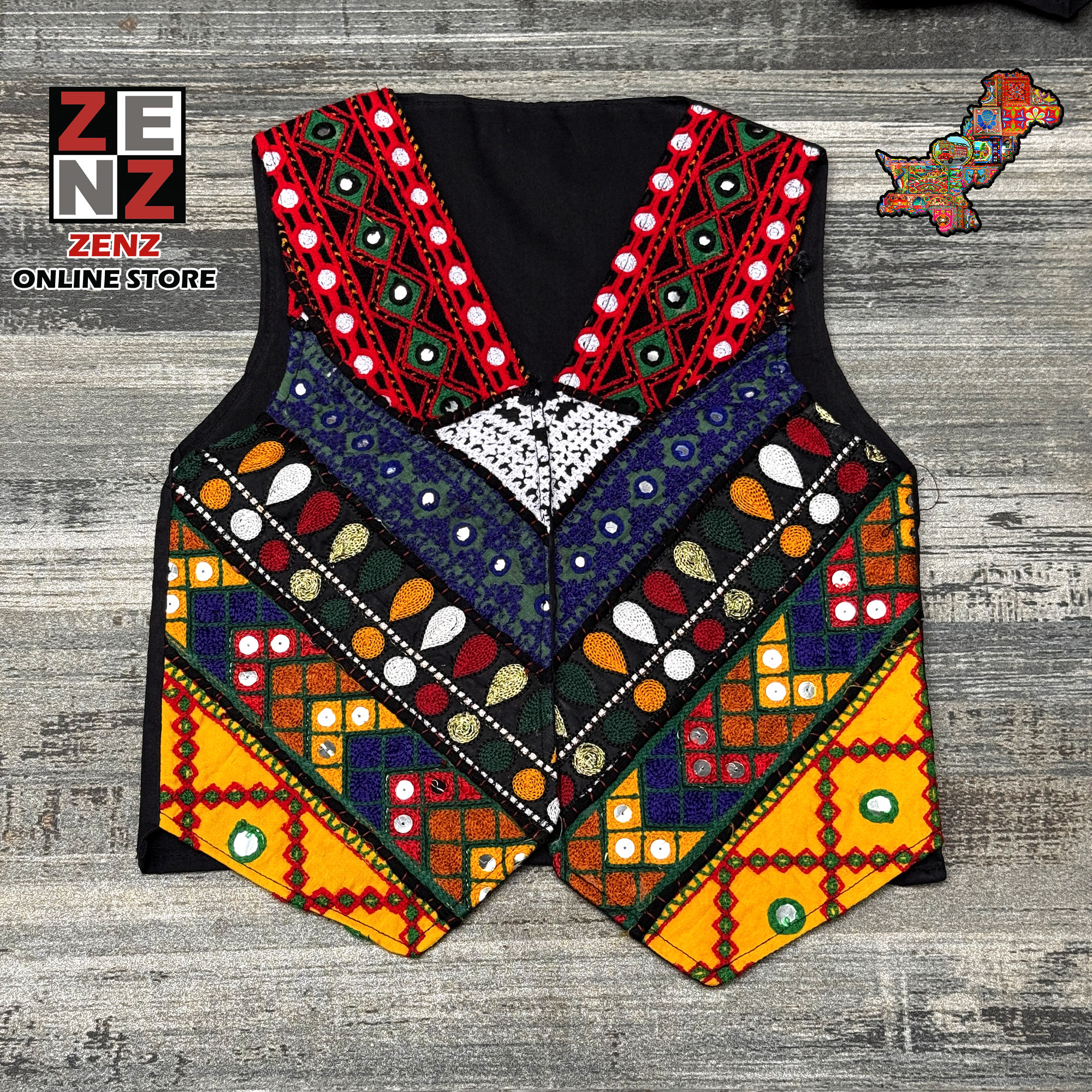 ZENZ Pakistani Sindhi Vintage Traditional & Cultural Party Wear Waist Coat Koti for Ladies Women Multicolor Embroided Waistcoat