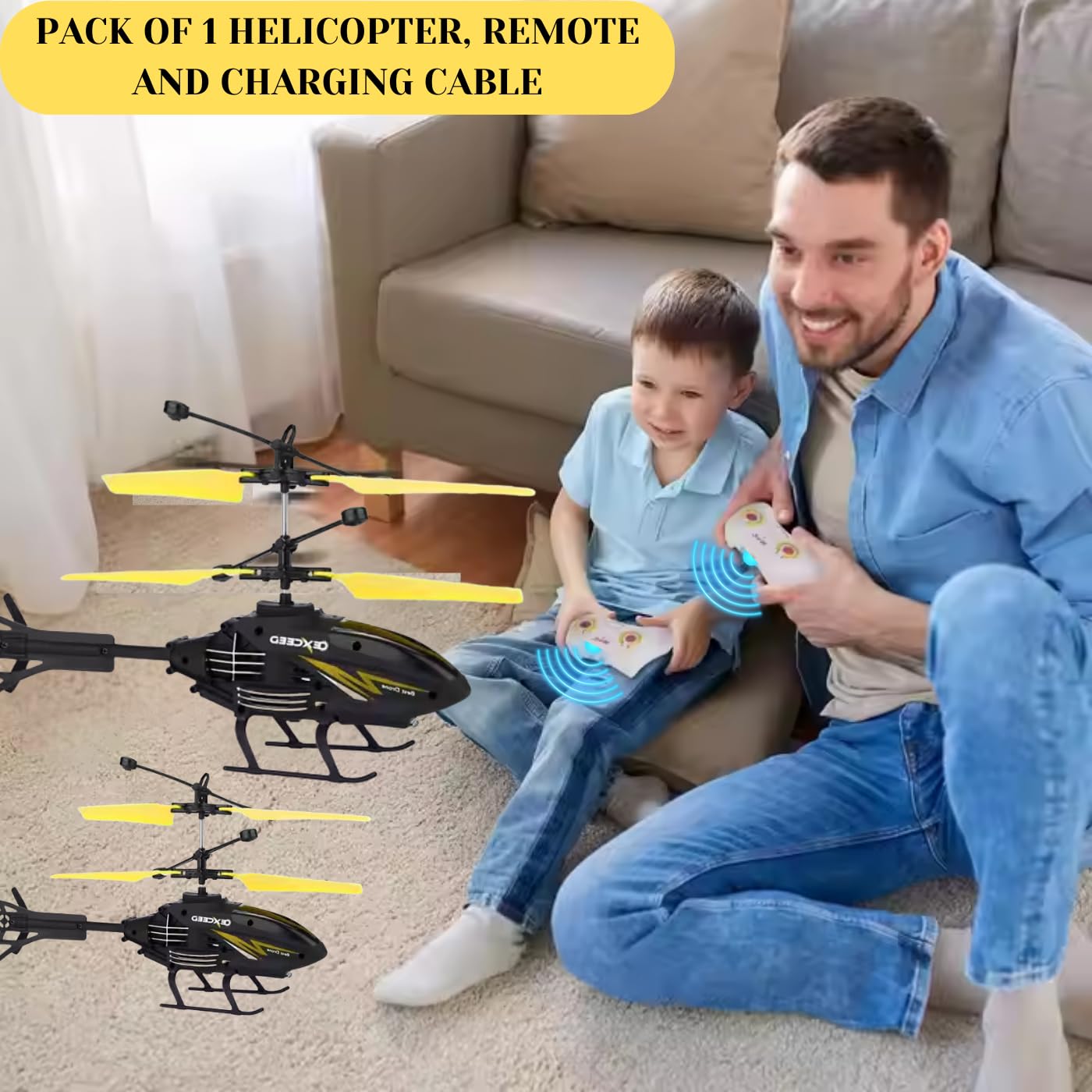 Remote Control Helicopter Toy for Kids | Rechargeable 2-in-1 Hand Sensor Flying RC Helicopter | 3D LED Light & Durable Indoor Outdoor Gift