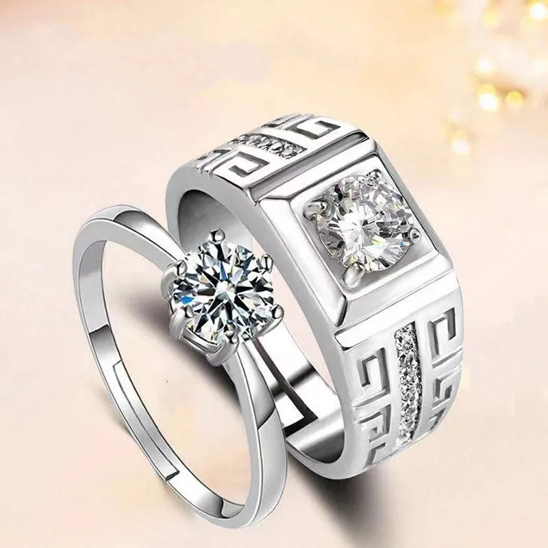 Simple men women couple ring set feshion Crystal Geometric heart pair opning ring  Engagement Wedding Rings Luxury Jewelry gift