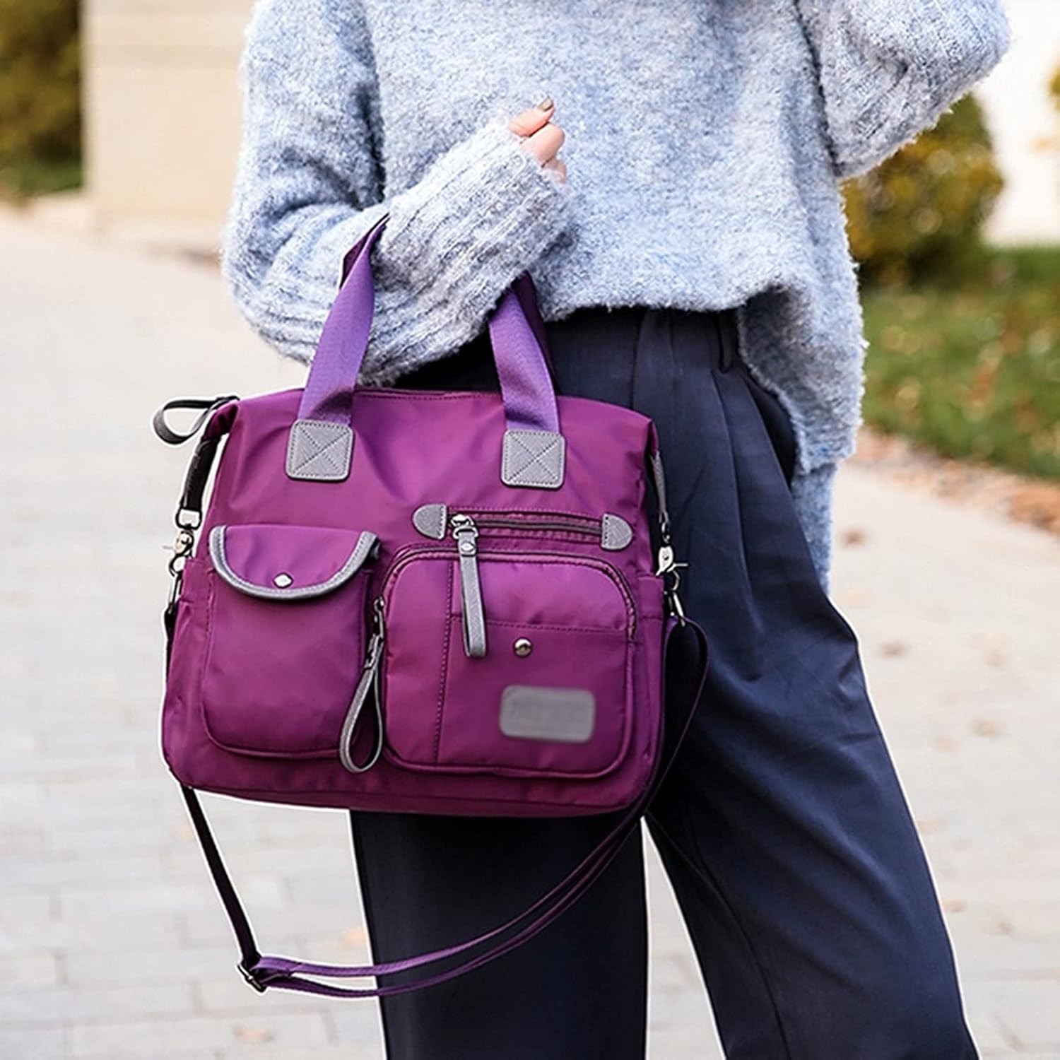 Women's Oxford Cloth Shoulder Bag – Waterproof Nylon (Purple)