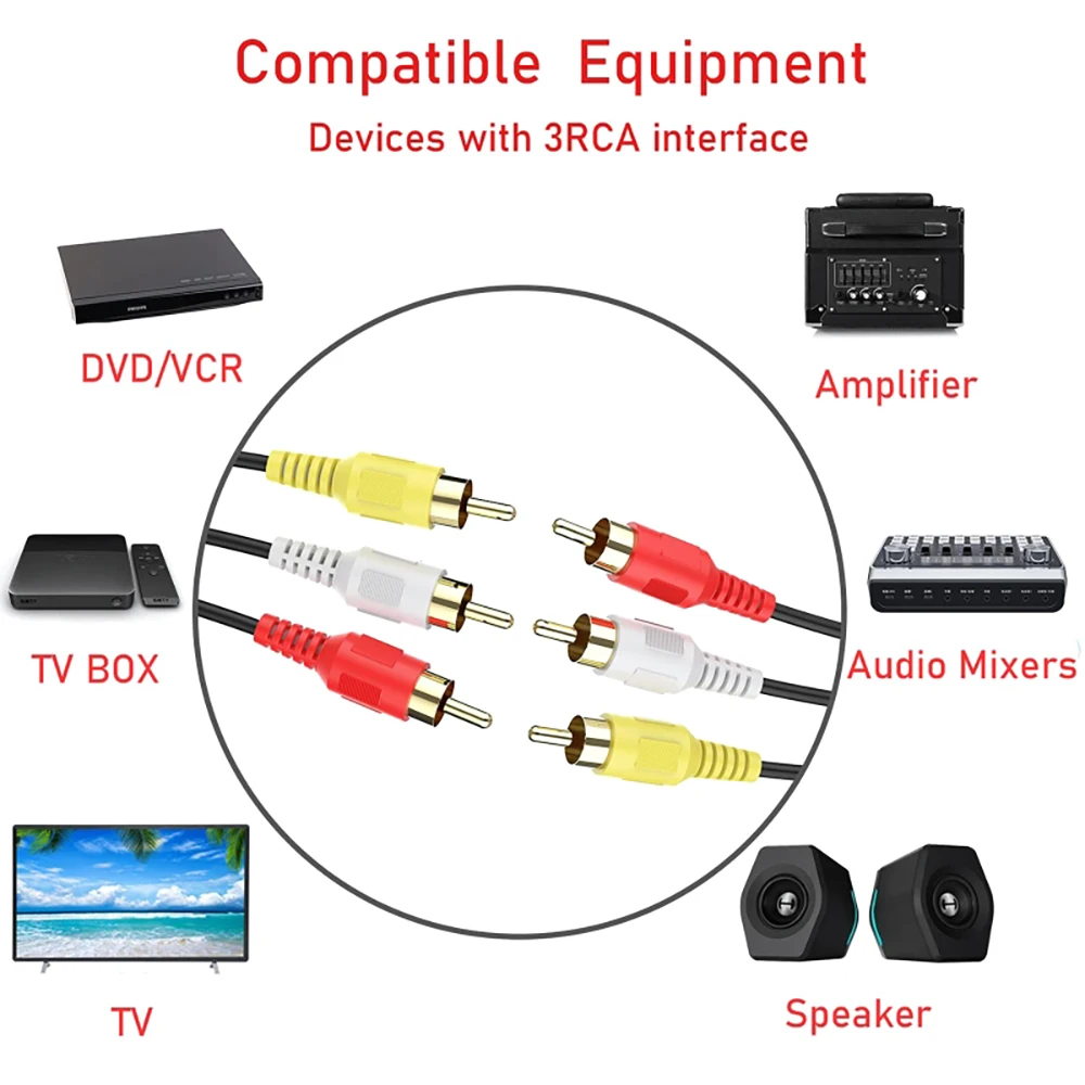 3 RCA Male to 3 RCA Male Connector Composite AV Wire Plug Pure Copper Audio Video Cable