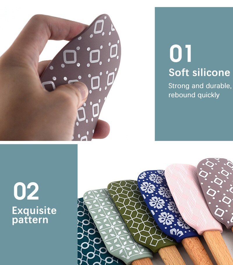 Geometric Silicone Spatula Cake Scraper Cream Mixing Spatula Kitchen Gadgets Heat-Resistant Utensils Cake Brush Kitchen Tools