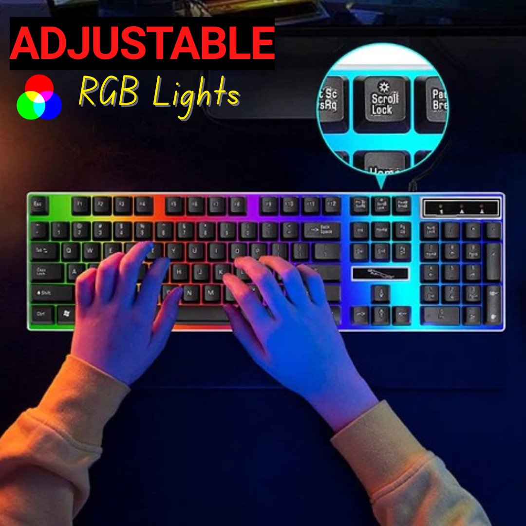 RGB Gaming Keyboard Wired USB – Mechanical Feel Backlit Keyboard with Adjustable Lights, Waterproof Ergonomic Design & Round Keys for PC, Laptop, Mac & Smart TV by Panorama ( Black and White )