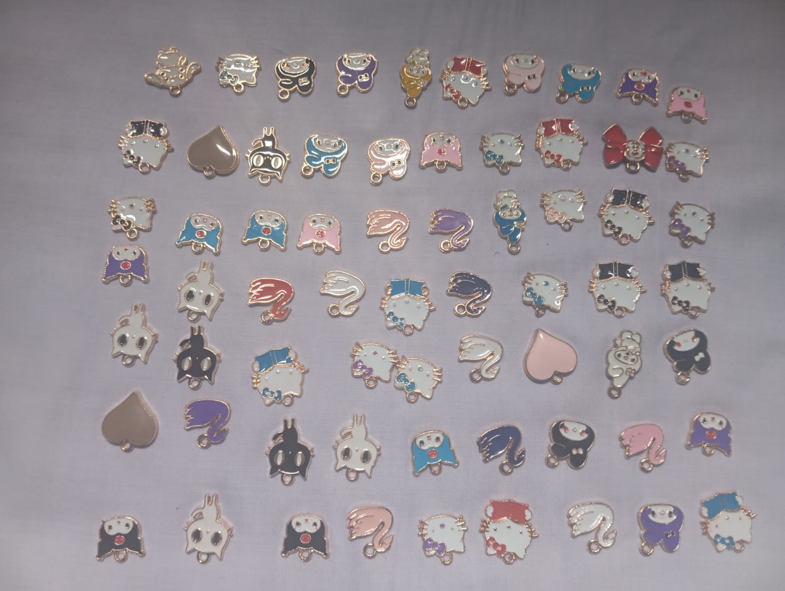 Cute Cartoon Character Enamel Charms for DIY Jewelry Making – Hello Kitty, My Melody, Kuromi, Swan, Cat, Heart, Anime Style Pendant Set for Bracelets, Necklaces, Keychains – Kawaii Sanrio Style Accessories (50+ Pieces)