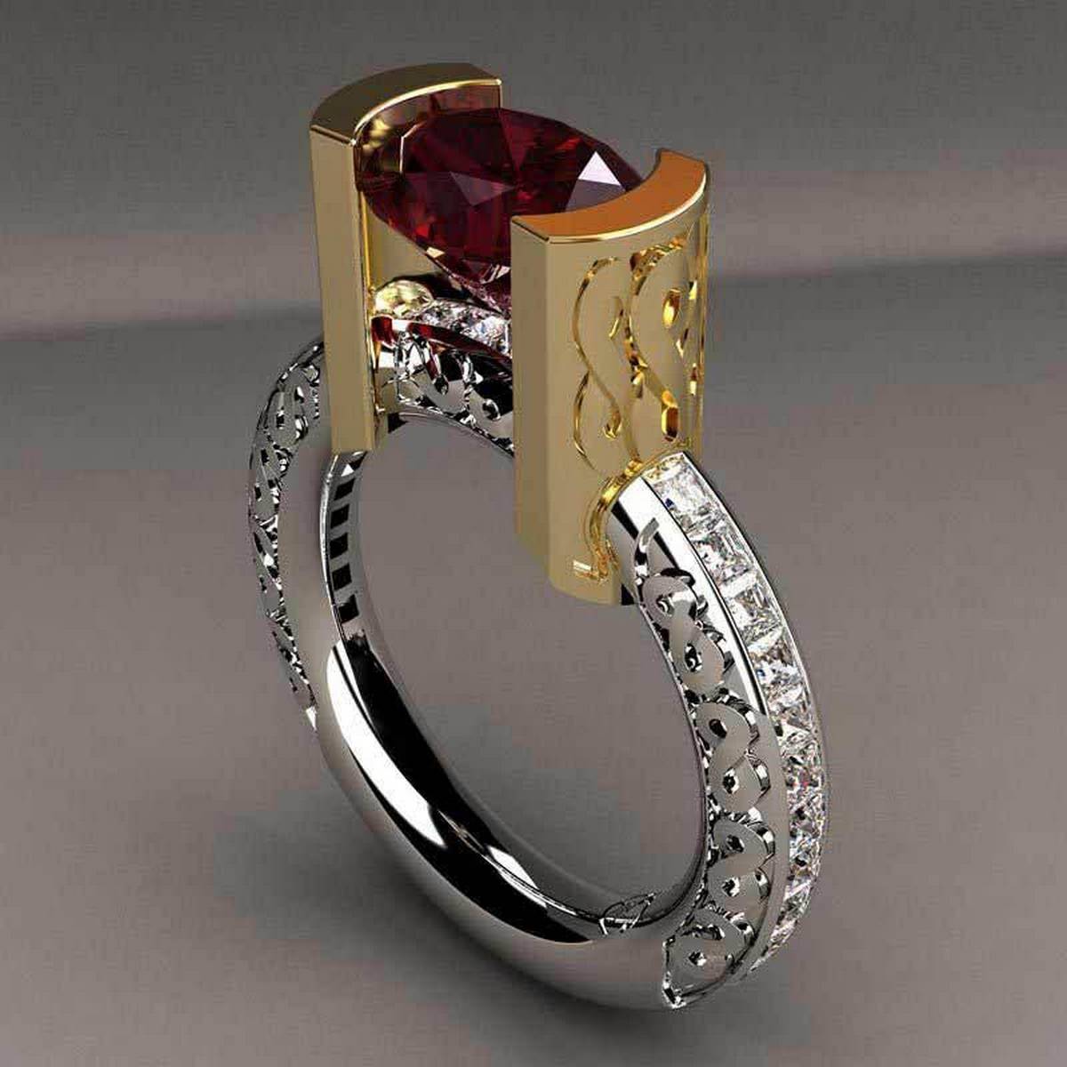 Trendy Two Color Red Stone Ring For Women