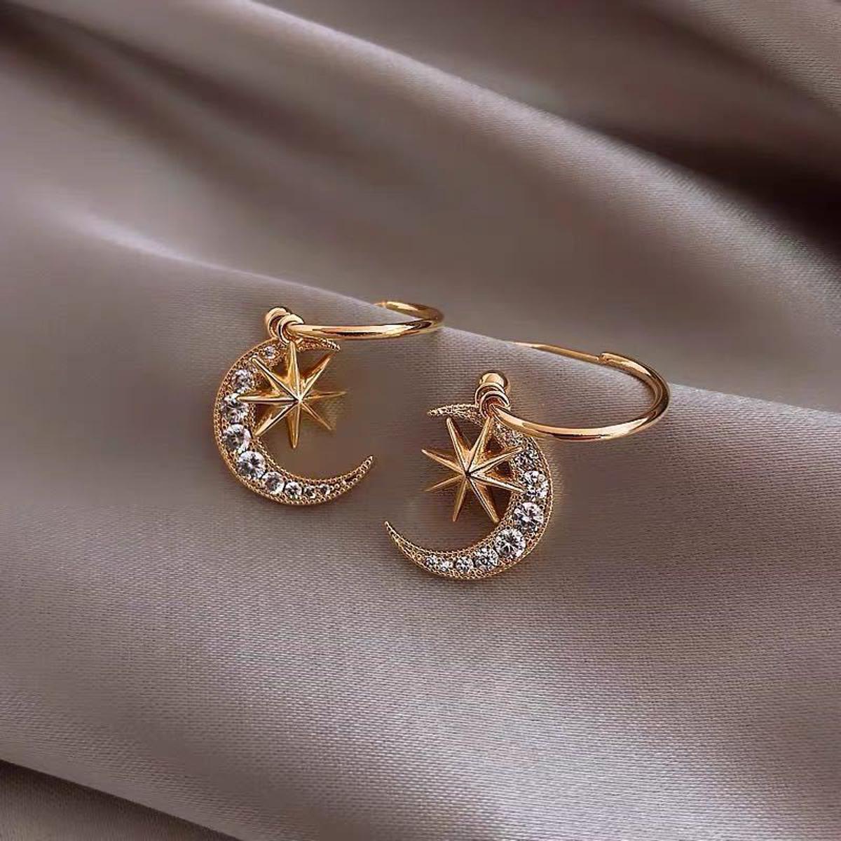 Moon and Star Earrings For Girls, Korean Style Fashion Jewelry Earrings Oorbellen Statement Earrings Brincos
