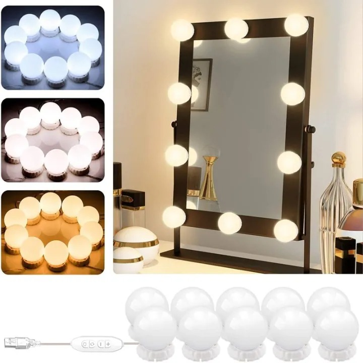 10-Piece LED Mirror Lights with 3 Light Modes for Professional Makeup Application Easy Kitchen