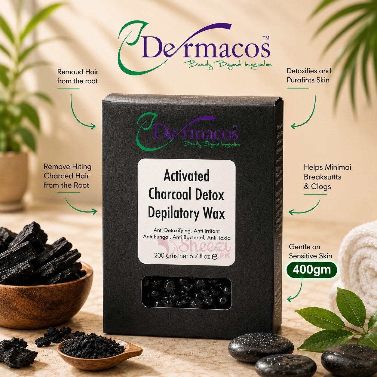 Activated Charcoal Liposoluble Depilatory Wax (400gm) | Hair Removal Care