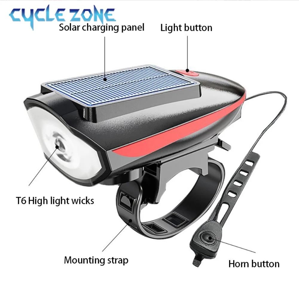 Rechargeable Bicycle Front Light With Loud Horn 5 LED Bike Headlight USB Flashlight Waterproof Cycling Accessory