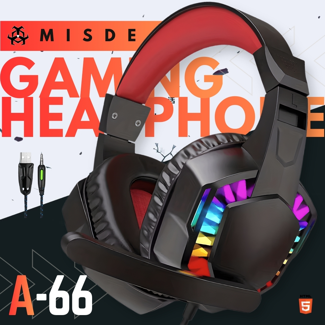 Defender H86 RGB Gaming Headset for PC | 2-Pin (Dual 3.5mm) + USB Over-Ear eSports Headphones with Foldable Noise Cancelling Mic | Heavy Bass, Black-Green LED & 1.8m Cable for Desktop Computer - Al Madina Store