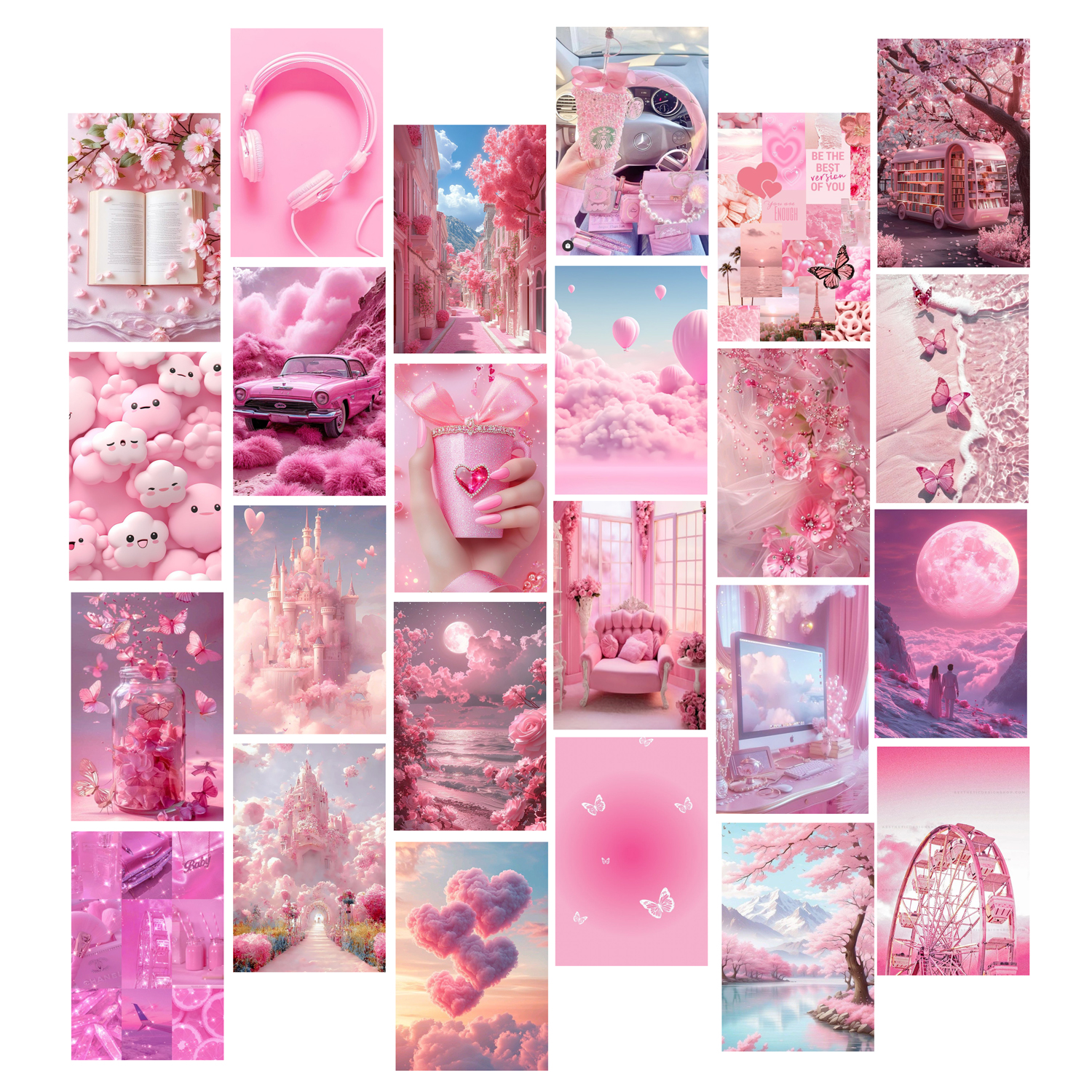 Customized Pink Aesthetic Theme Cards Pack Of 40, 4x6 Inches | Cute Wall & Room Decor Cards