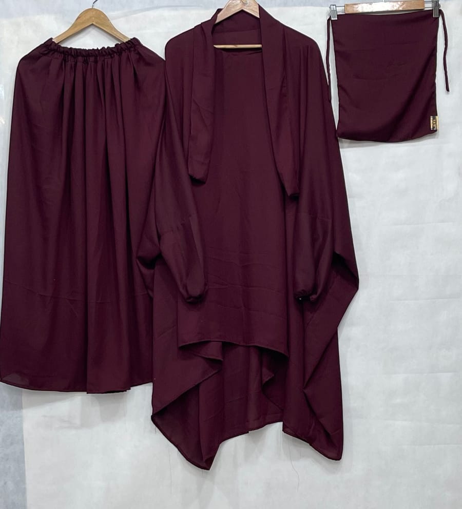 3 Piece Jilbab Set with Naqab & Skirt Black | Wool Peach Fabric | Full Coverage Modest Islamic Wear for Women | Prayer, Umrah & Daily Wear