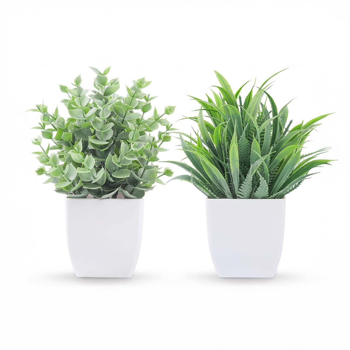 Pack of 2 Mini Artificial Plants - Decorative Home and Office Desk Ornaments