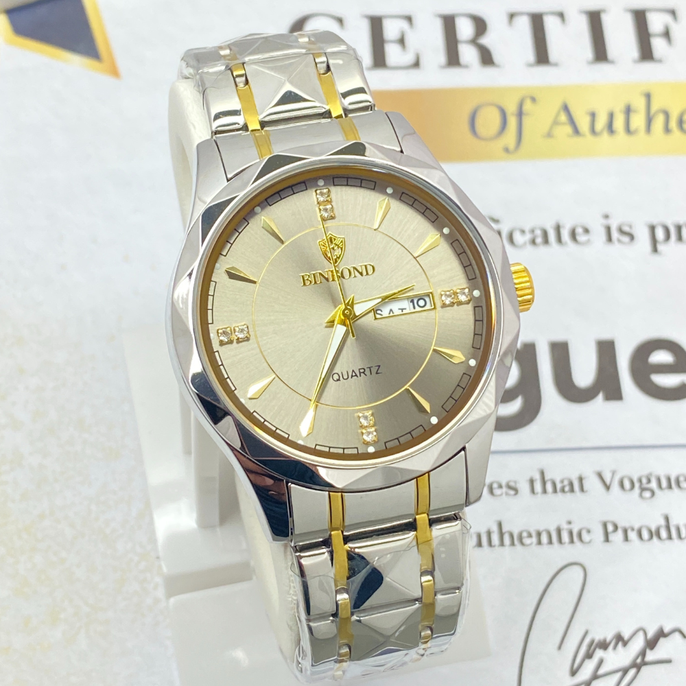 BINBOND Luxury Analog Time Stainless Steel Watch with Date & Day Display Luminous Hands Water Resistant Design & Classic Style for Men