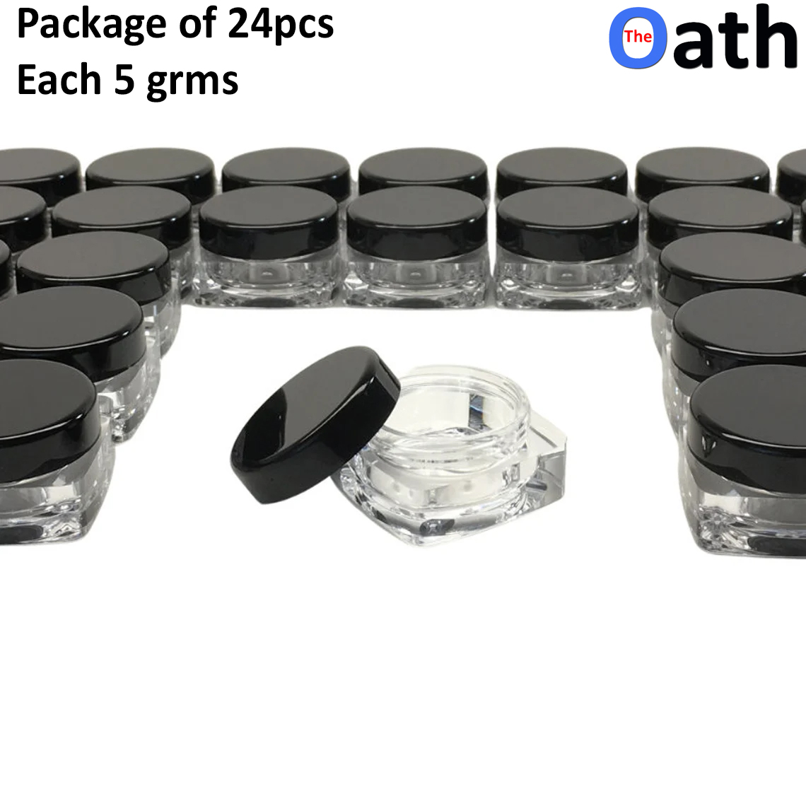 24pcs 5grams Empty Cosmetic Plastic Containers Clear with Black Lid for Cream Makeup Lotions Lip Balm Eyshadow Sample Glitter Storage, Mini Refillable Travel Jars Small